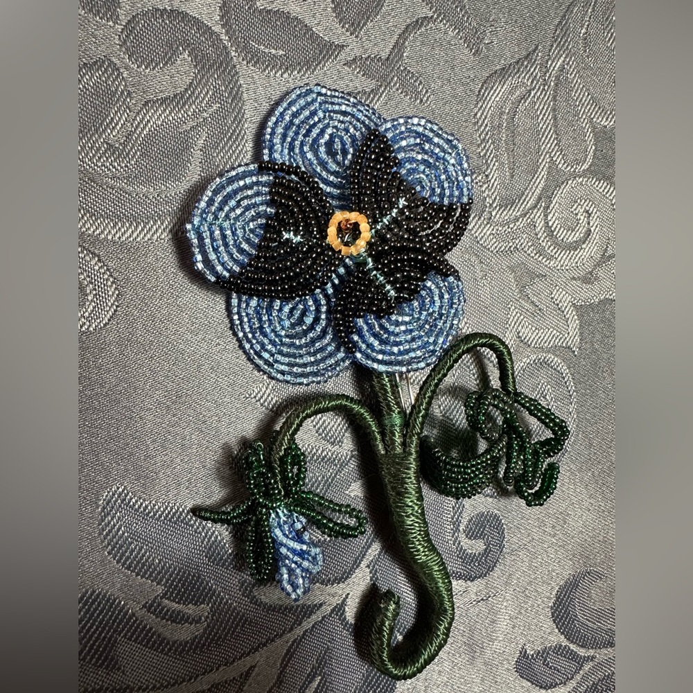 French Beaded Pansy Brooch